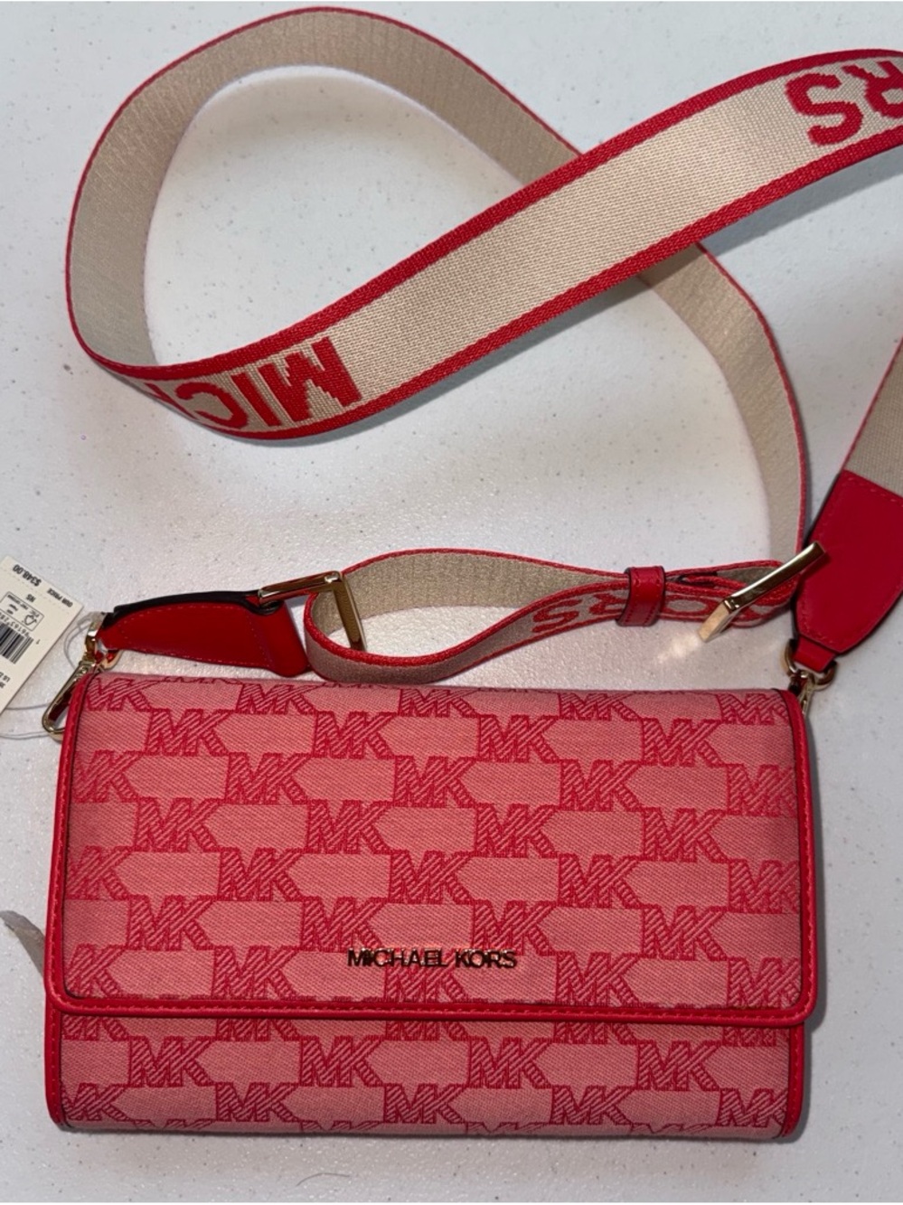 Michael Kors Pink and Red MK Logo Crossbody Bag